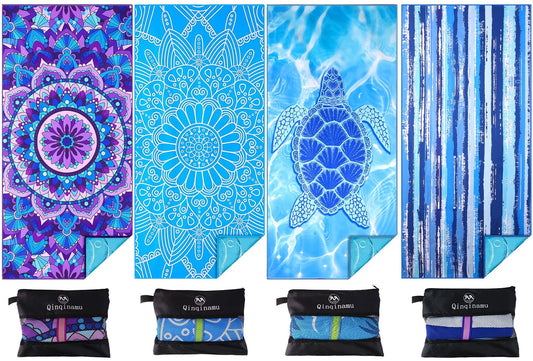4 Pack Microfiber Oversized Lightweight Beach Towel 71"x32" XL Extra Large Thin Sand Free Towels Travel Swim Pool Yoga Gym Camping for Adults Women Men Beach Essentials Accessories Vacation Gift