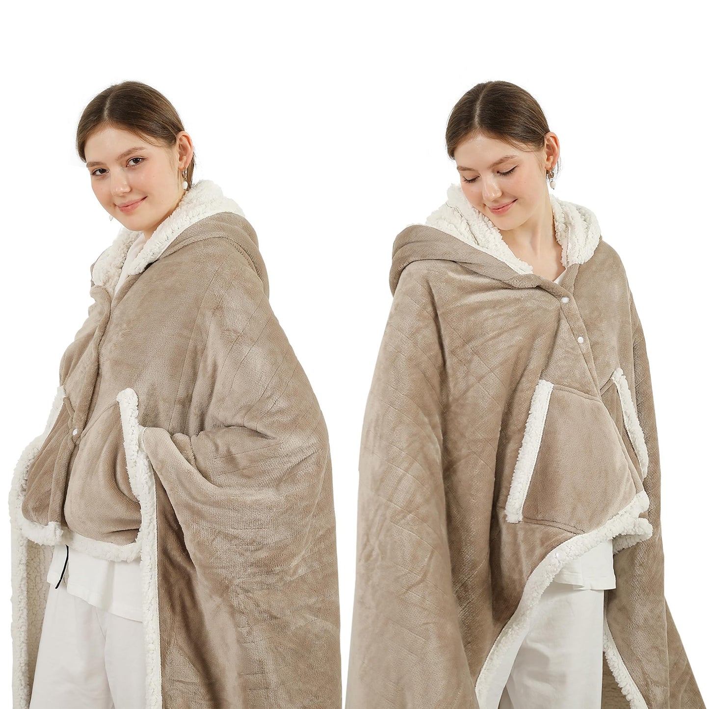 ESTINGO Wearable Heated Blanket Electric Throw, Heated Shawl with 6 Heating Levels and 1-4 Hours Auto Off, Heated Hoodie Women for Mom Women Seniors Grandma 50"×64" Light Beige