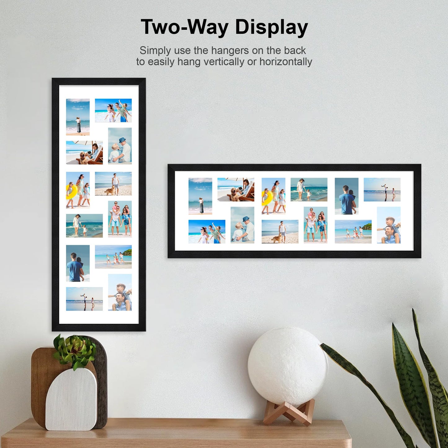 Hongkee 12x36 Picture Frame 2 Packs, Real Glass and Rustic Black Wood Frame, Display Collage Pictures Twelve 4x6 With Mat or Pennant 12 x 36 Without Mat - Horizontal or Vertical Wall Mounting