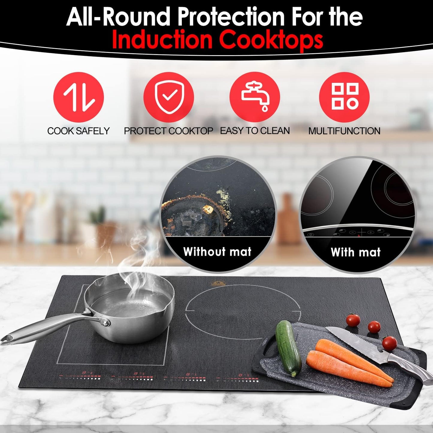 Extra-Large Translucent Induction Cooktop Protector Cover Mat 20.4" x 30.7 "(Magnetic) | 230°C (450℉) Heat-Resistant | Range Covers for Electric Stove | Multi-Use Silicone Mat (TSMGTS7)