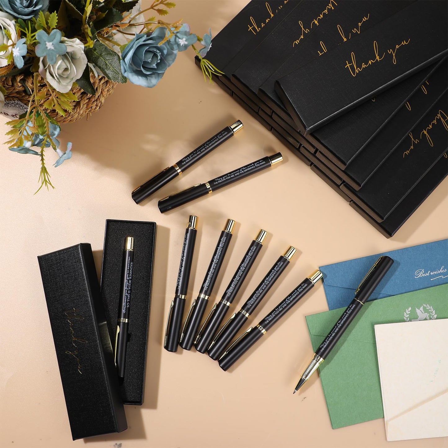PerKoop 30Set Fathers Day Thank You Pen Employee Appreciation Ballpoint Pen with Engraved Inspirational Quote with Box for Teacher CNA Week End of Year Graduation Gift Black Ink(Black,Difference)