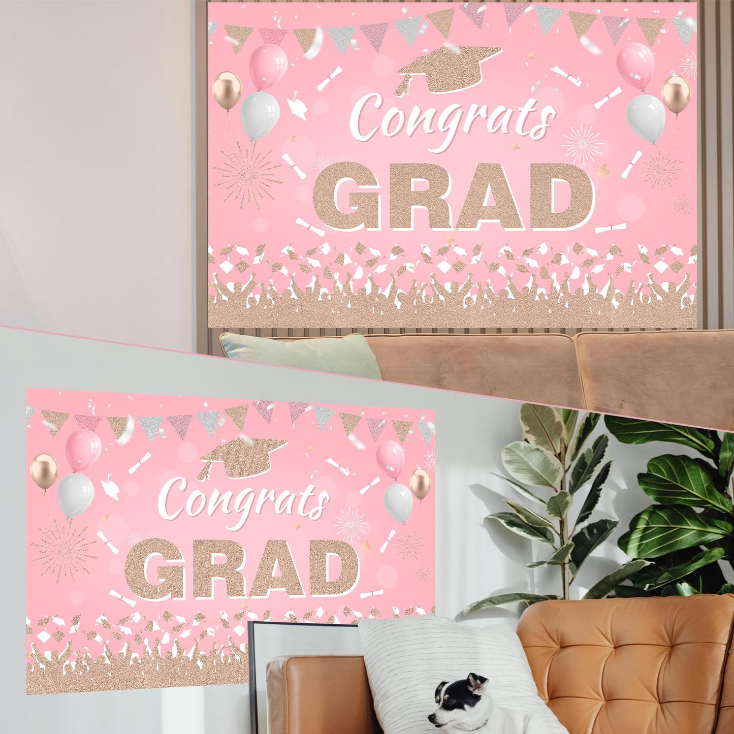 Graduation Decorations Class of 2026: Pink and Gold Graduation Balloons Arch Kit 2026 Grad Party Decorartion with Congrats Grad Backdrop Party Supplies for High School & College Celebrations