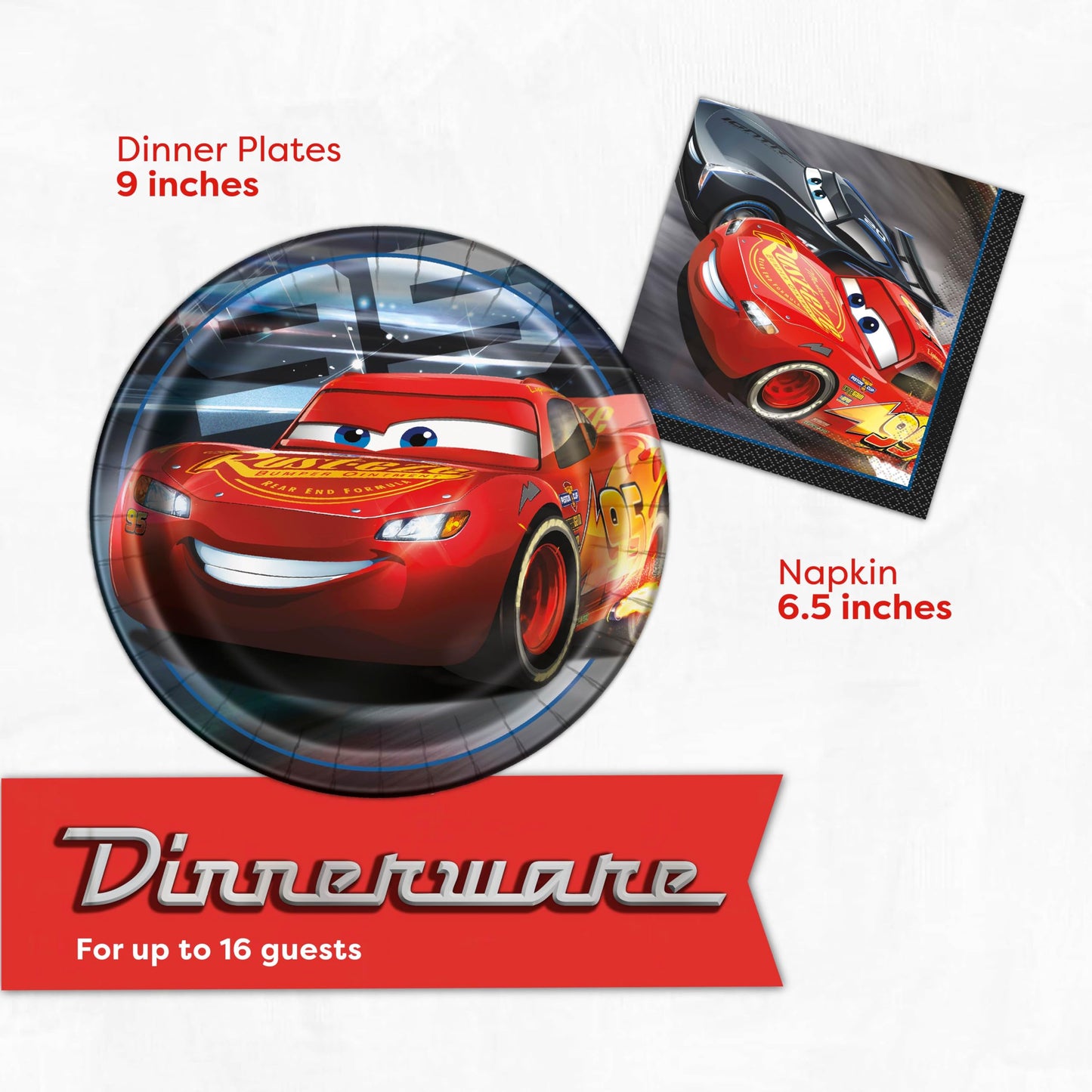 Disney Cars Birthday Decorations | Lightning McQueen Birthday Decorations | Serves 16 | Banner, Tablecloth, Plates, Napkins, Sticker | Officially Licensed