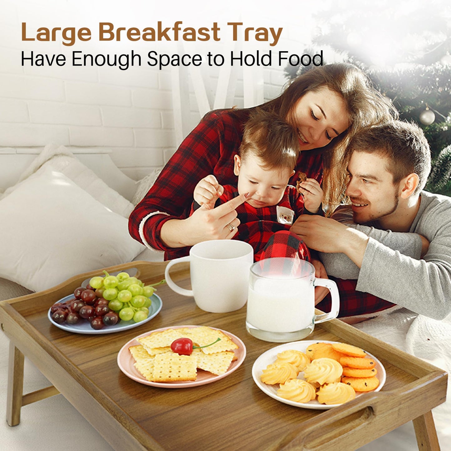 Utoplike Acacia Bed Tray Table for Eating, Large Breakfast Tray with Folding Legs, Wood Serving Trays for Laptop Working