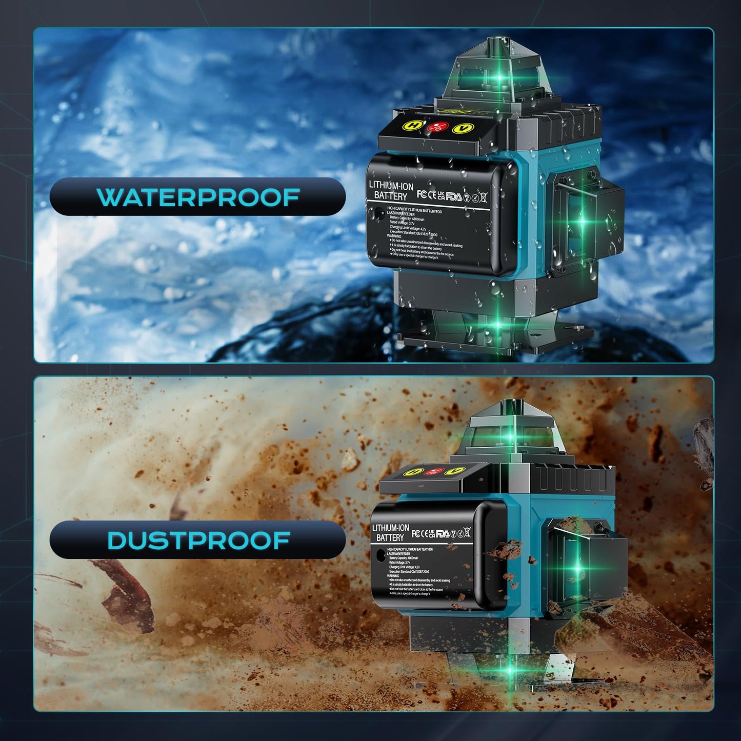 16 Line Laser Level 360 Self Leveling, 4x360°Professional 4D Green Cross Line laser Level with 2 Batteries, Adjustable Brightness & Remote Control, for Tiling Floor Construction and Picture Hanging