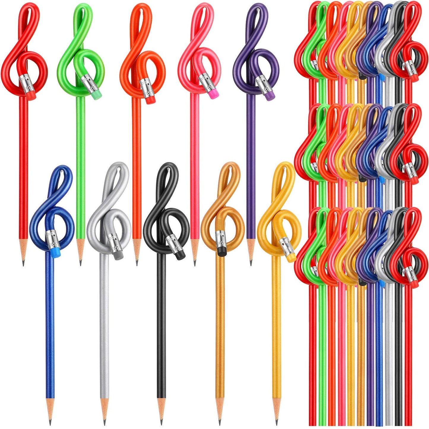 Lincia 100 Pack Treble Clef Pencils Bulk with Eraser Music Note Pencils Music Themed Party Favors Colorful G Clef Pen Choir Prizes Gifts for Piano Teachers Students Artists Home Office School Supply