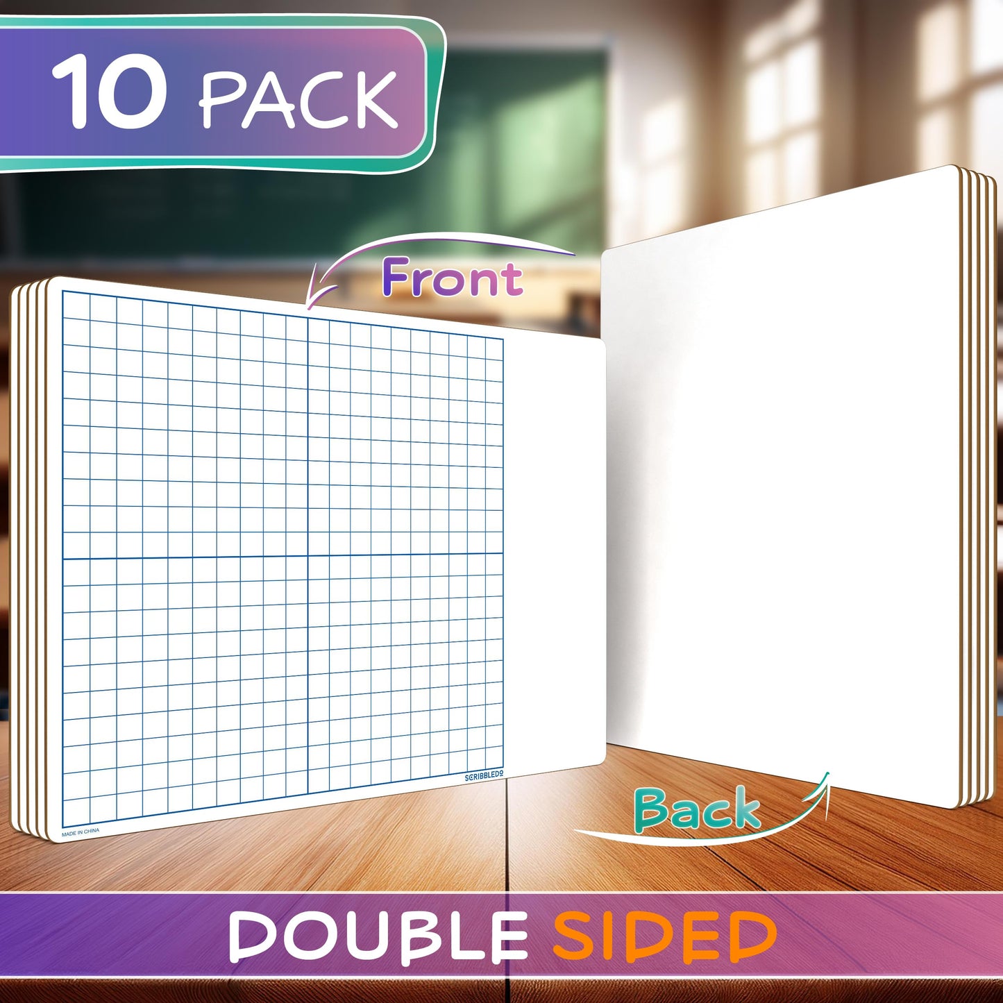 SCRIBBLEDO 10 Pack Dry Erase Graph Whiteboard 11"x14" Double Sided Dry Erase Board with Grid for Home School Classroom Kids and Students Portable Grid Board for Graphing and Geometry Coordinate Plane