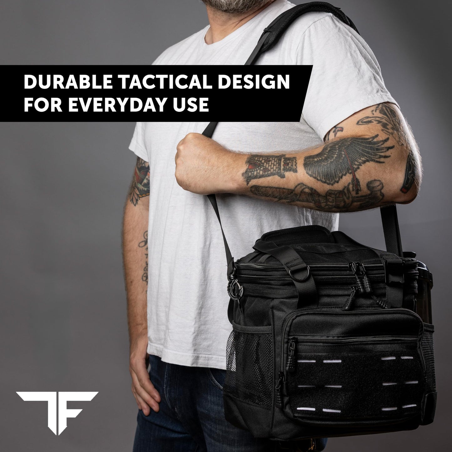 ThinkFit Tactical Lunch Box for Men - Heavy Duty Insulated Lunch Bag - Military Style Large Capacity Meal Prep Cooler Bag for Work, Construction, Blue Collar - Waterproof MOLLE System