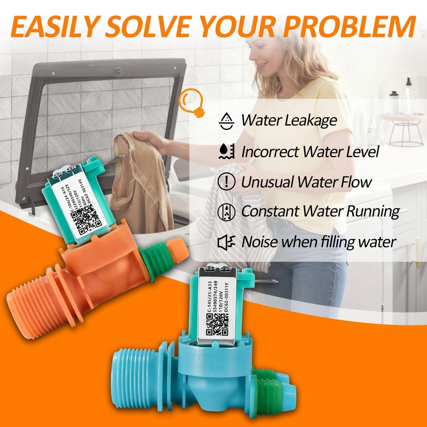 DC62-00311F&DC62-30314V Washer Water Inlet Valve set compatible with Sam-sung Washer WA40J3000AW WA45N3050AW WA40J3000AW/AA WA45T3200AW WA45N3050AW/A4 WA40J3000AW/A2 WA40J3000AW/A2-01 WA41A3000AW/A4