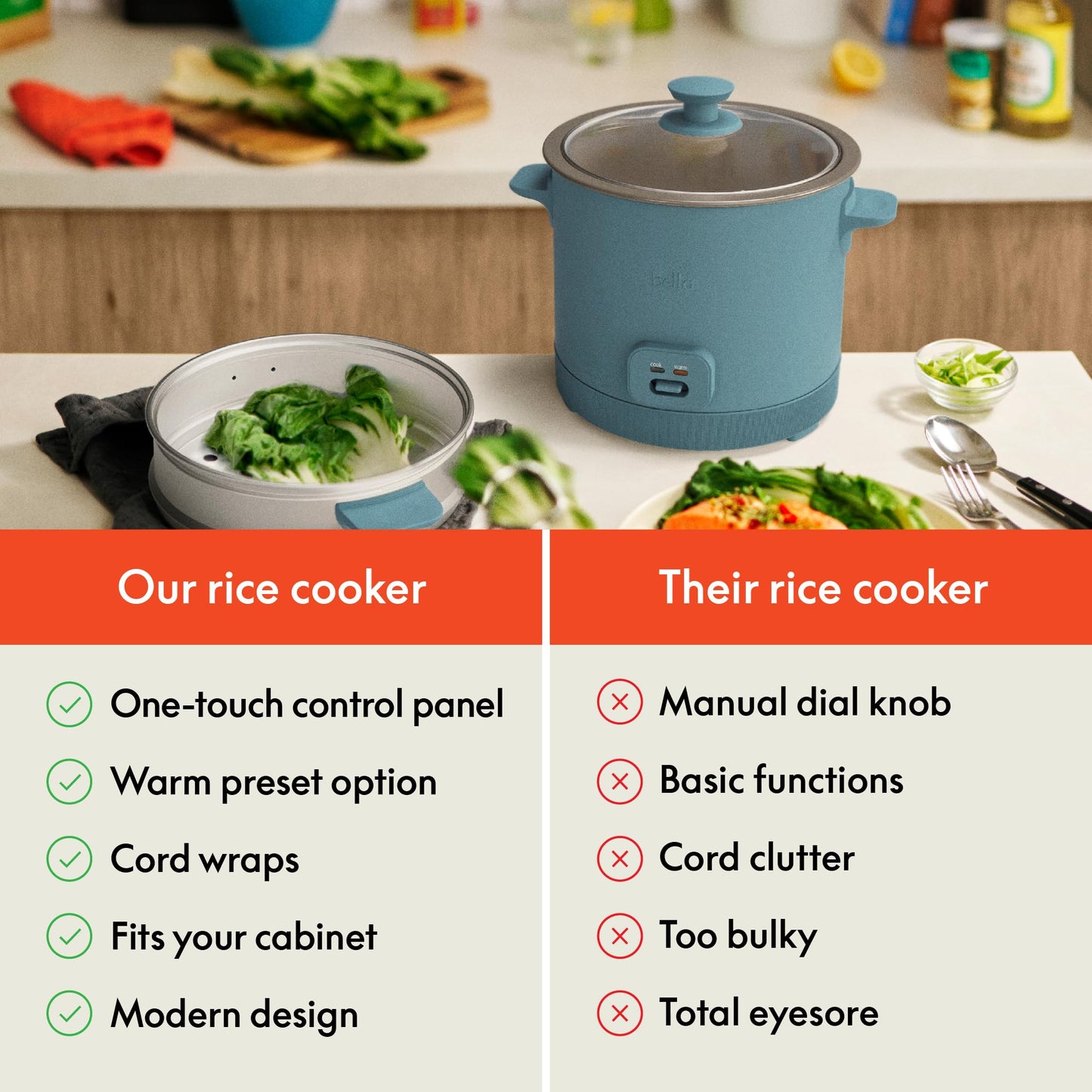 bella 16 Cup Rice Cooker with Steamer, Dishwasher Safe Steaming Basket, Rice Paddle and Measuring Cup, Removable Nonstick Cooking Bowl, Automatic Keep Warm Function, 400 Watt, Surf