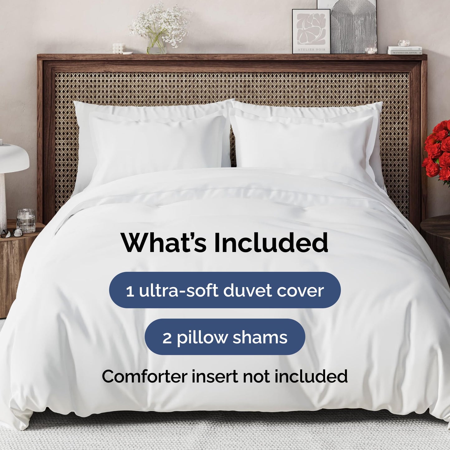 Duvet Cover King Size Set - Extra Soft King Duvet Cover 104" x 90" with 2 Pillow Shams - Hotel Luxury, Easy Care and Fade Free w/ Zipper Closures & Ties - All Season, Comfy, Cozy & Breathable (White)