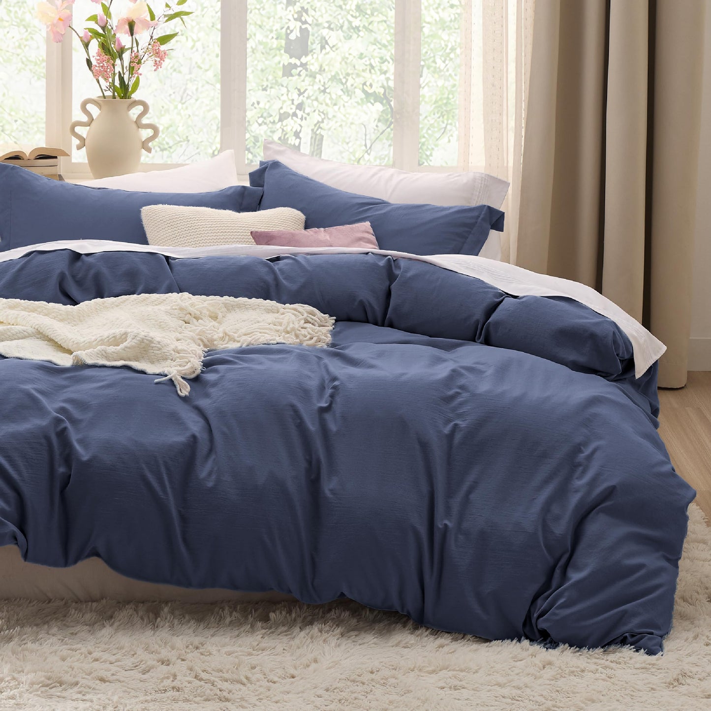 Bedsure Navy Blue Oversized King Duvet Cover - 3 Pieces Prewashed Cotton-Like Polyester Extra Soft Bedding Set, Includes 1 Duvet Cover 120x98 Inches with Zipper Closure & 2 Pillow Shams, No Comforter