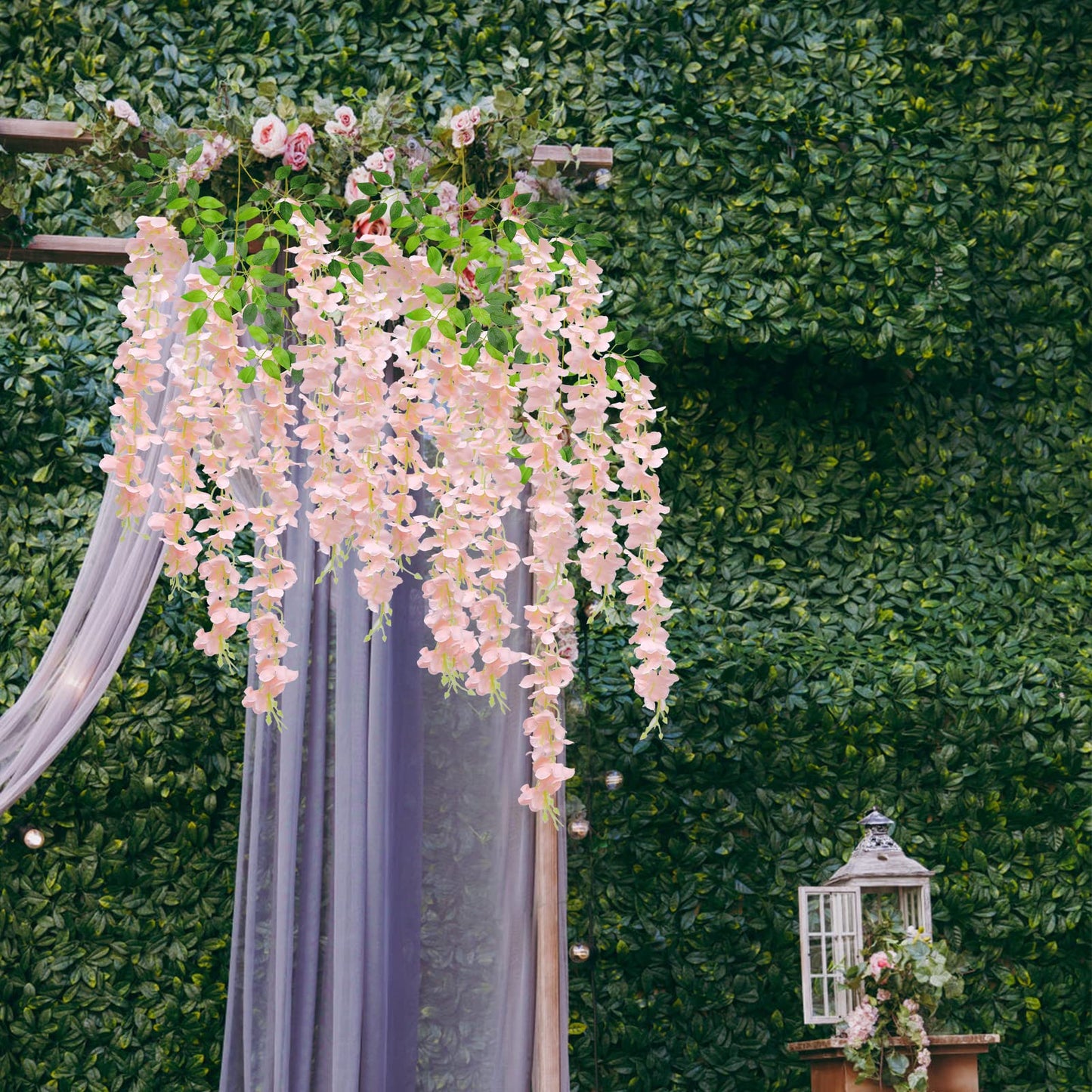 U'Artlines 24 Pack(Total 43.2 Feet) Artificial Fake Wisteria Vine Rattan Hanging Garland Silk Flowers String Home Party Wedding Decor (24, Light Pink)