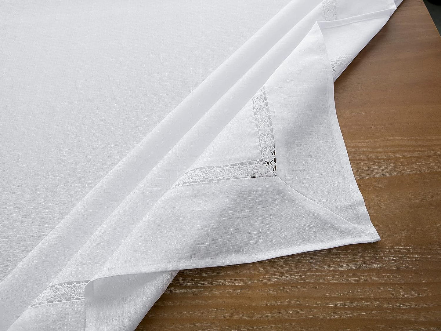 EHouseHome Fabric Table Cloth of Textile with White Lace-Waterproof/Wrinkle Free/Stain Resistant/Oil Proof-for Dining,Indoor&Outdoor,Wedding,Holiday,White,Rectangle 60x144Inch
