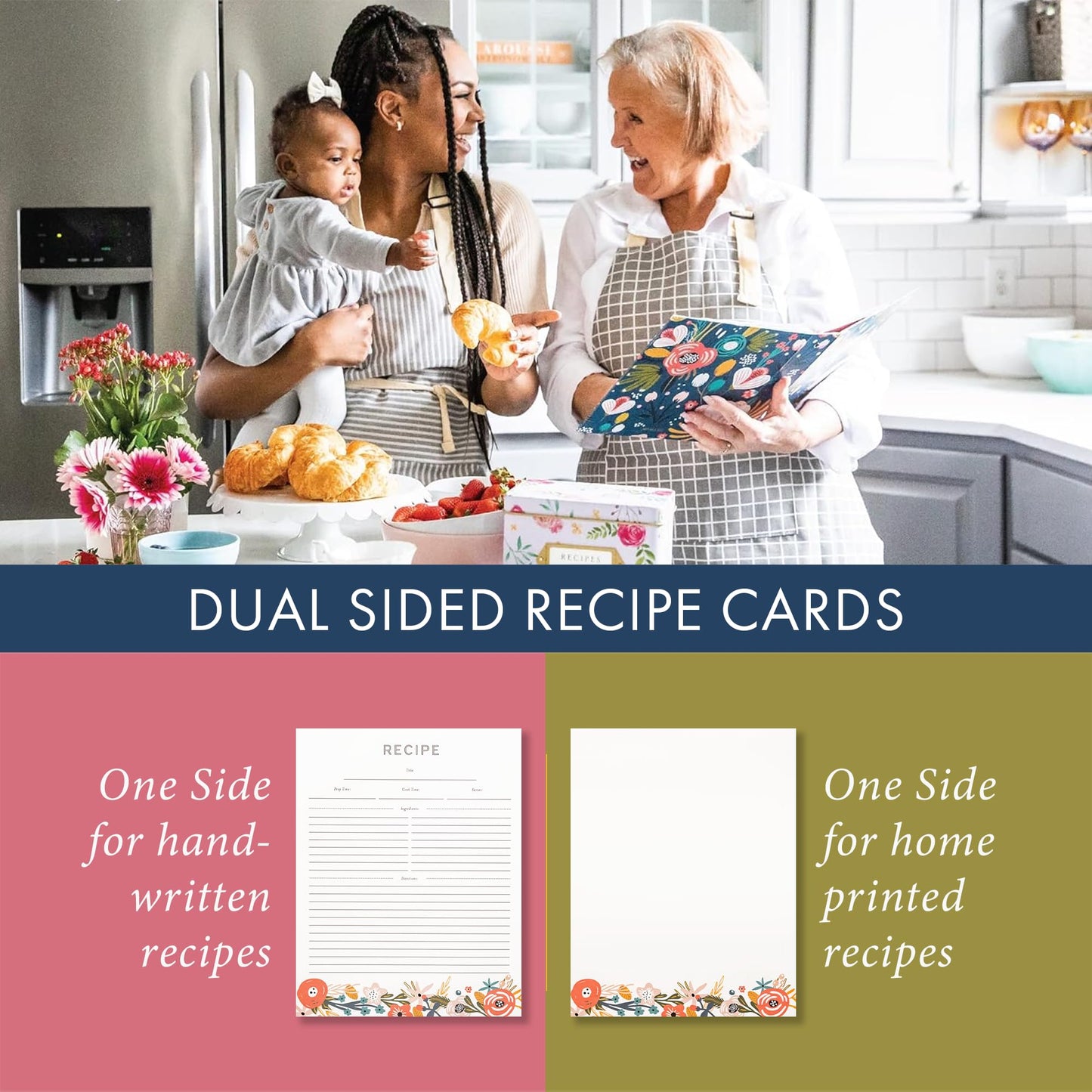 Jot & Mark 8.5" x 11" Sturdy 3 Ring Recipe Binder with Spill-Proof Clear Binder Sleeves Sheet Protector, 30 Dual-Sided Recipe Card Pages for Written & Printed Recipes, Tabbed Dividers, Garden Floral