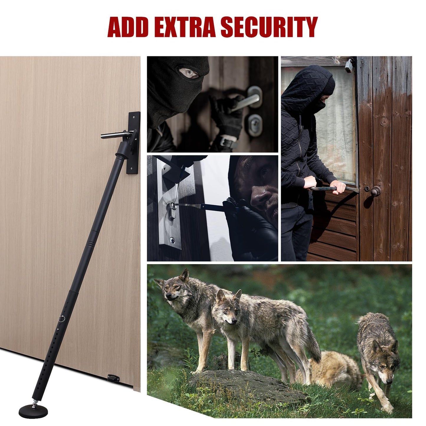 2 Pack Door Security Bar – Anti-Slip 600LB Heavy Duty Door Stopper Jammer Stick, Adjustable 24.5-50.7'',Portable Travel Safety Lock Blocker for Home, Apartment, Hotel, Front & Sliding Doors