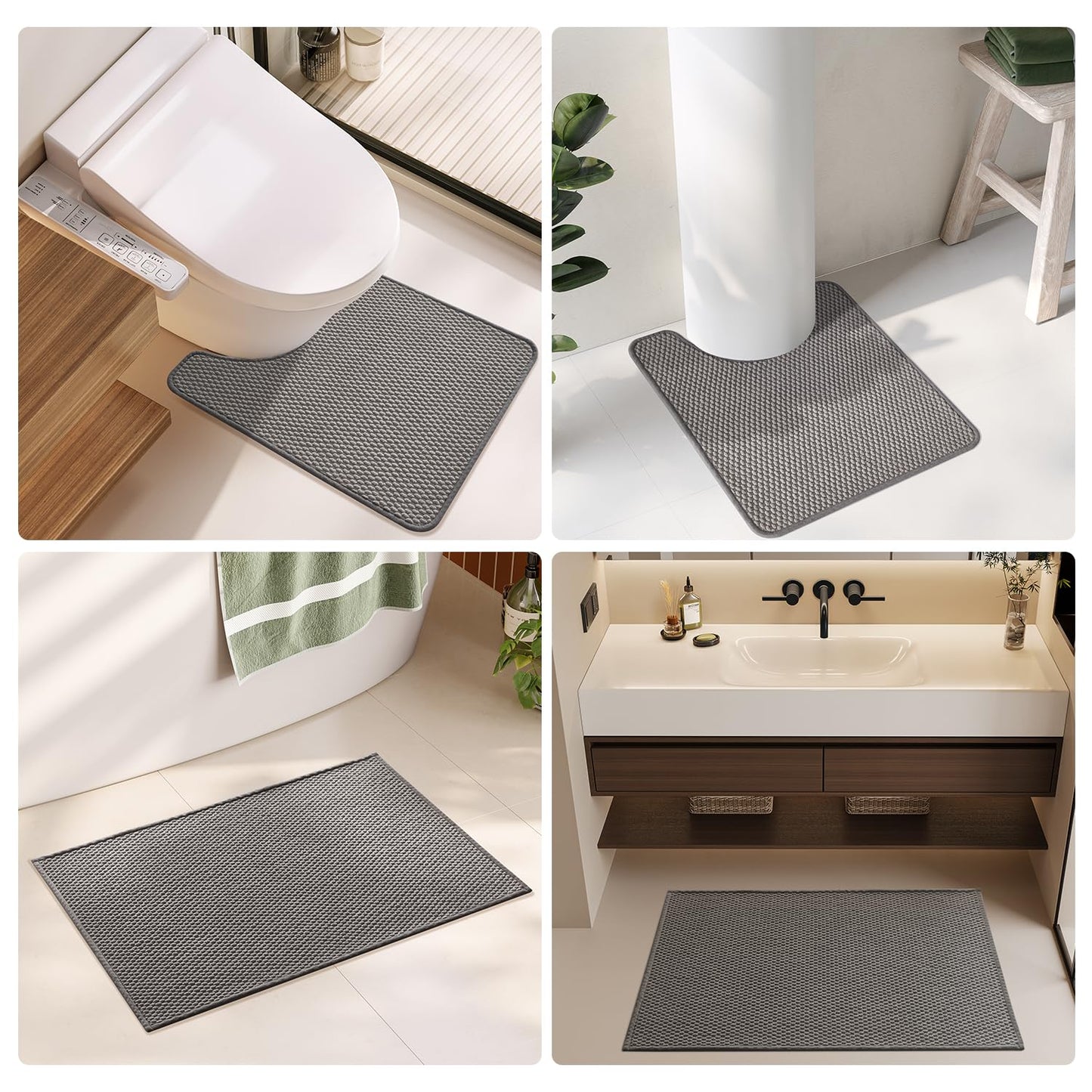 TYUU Bathroom Rugs Non Slip Washable, Super Absorbent Thin Bath Mat Small Quick Dry Low Pile Bathroom Rug, Dark Grey 20"x30"