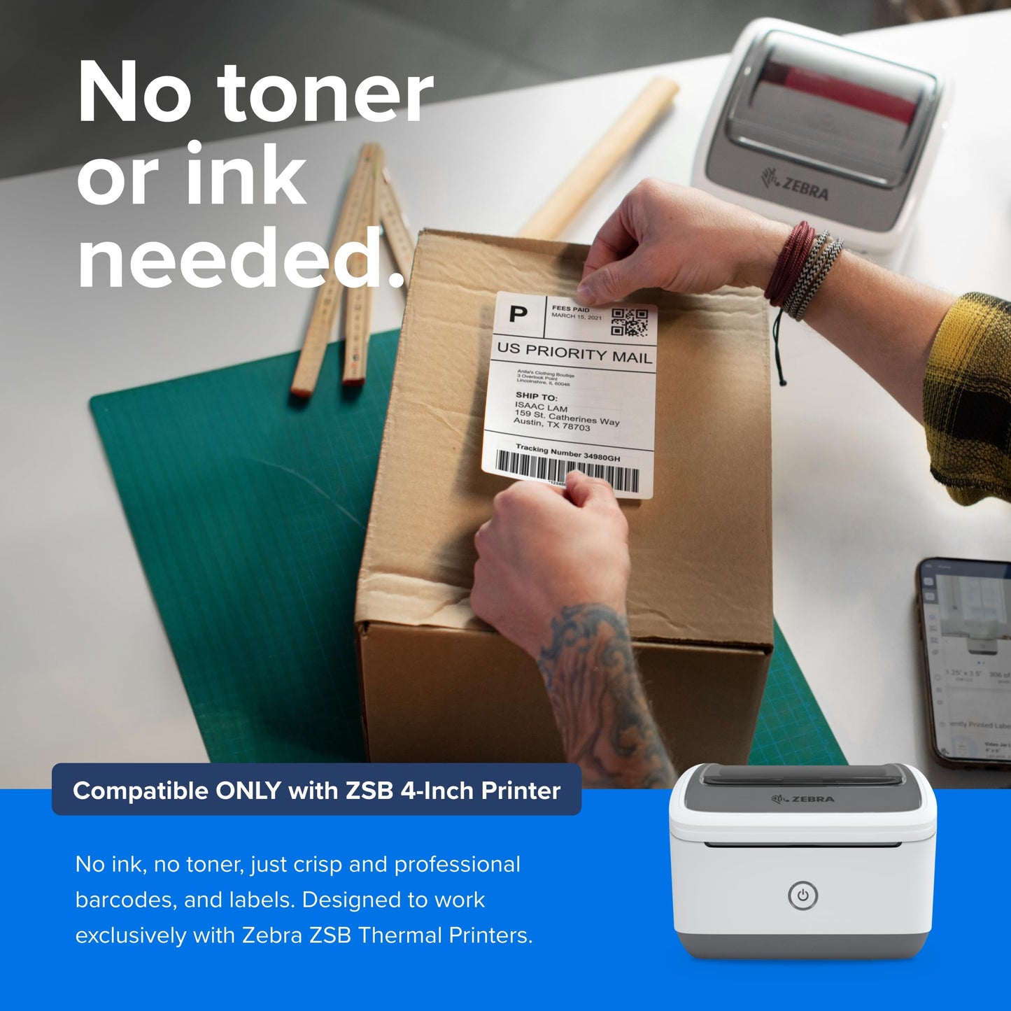 Zebra ZSB Series Labels - Potato Starch-Based Printer Label Paper - Recyclable Cartridge for Stickers - Versatile, Cloud-Based Adhesive - Durable Shipping, 4" x 6"