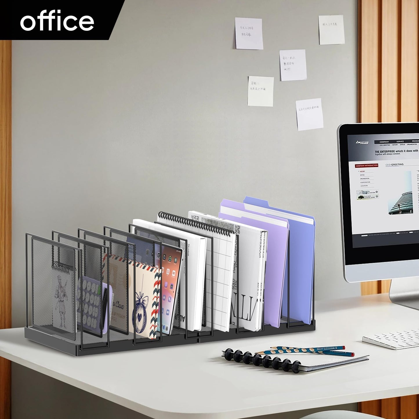 JMHUD 9-Section Desk File Organizer, Vertical File Holder, Mesh Desktop File Folder Metal File Organizer Stand for Office Home Classroom, Black, 2 Pack