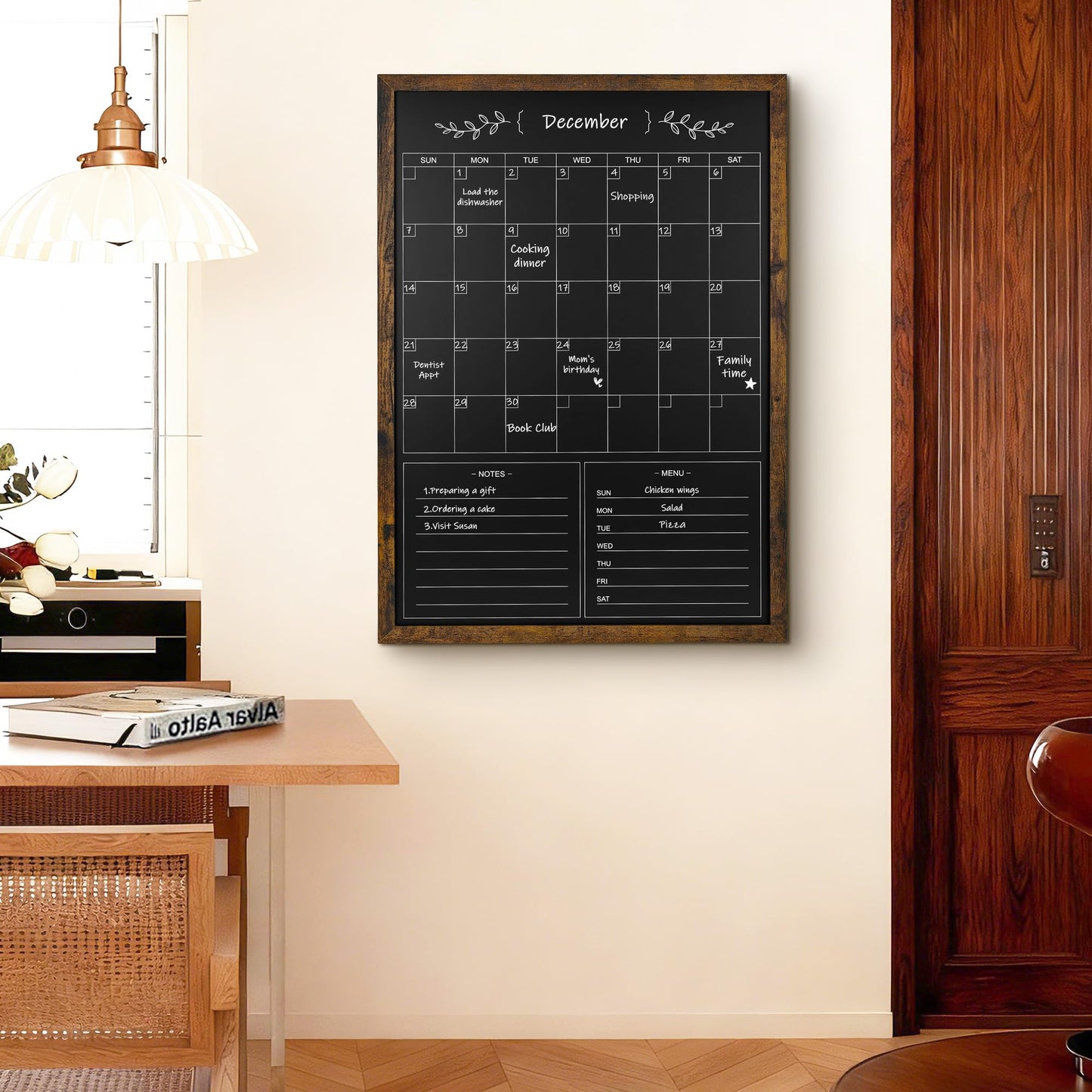 Marribol Chalkboard Calendar for Wall,20" x 28" Rustic Framed Magnetic Chalkboard for Home Kitchen Office School