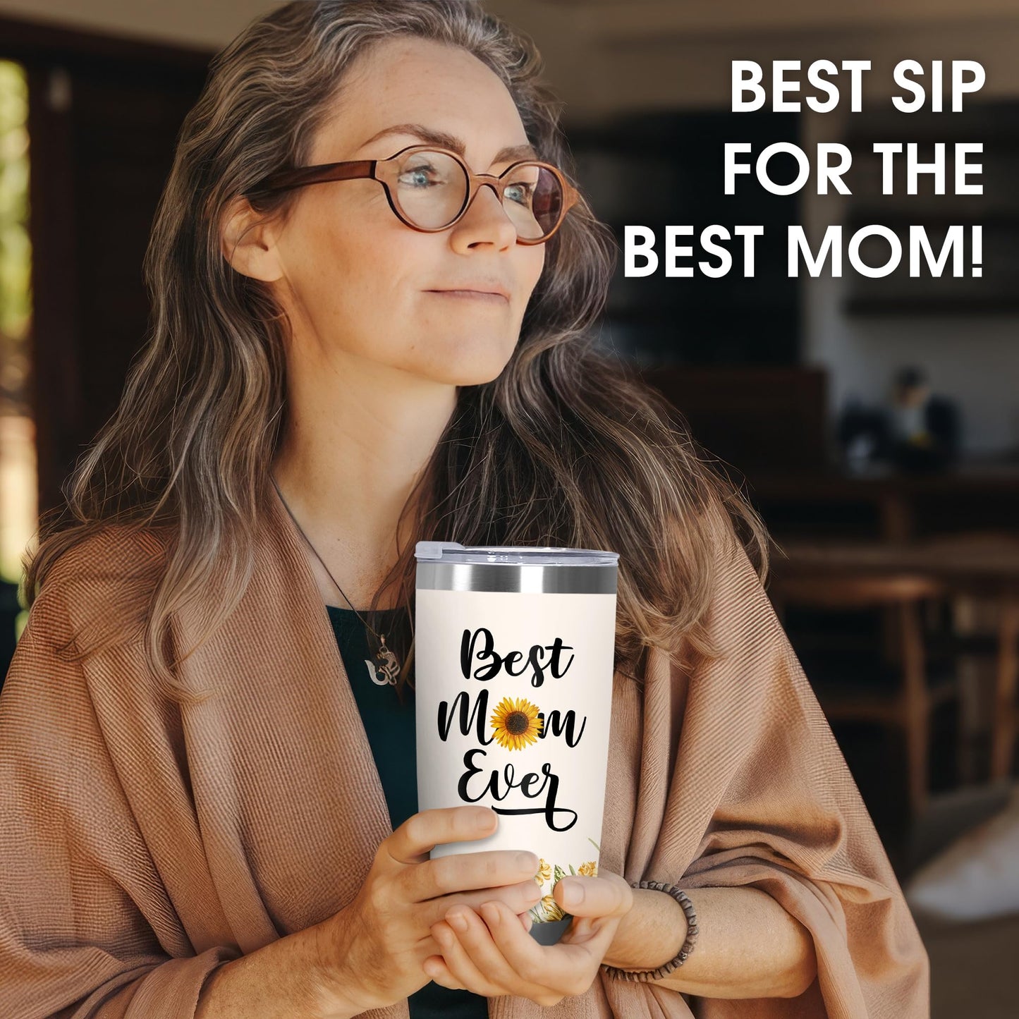 TEEZWONDER Mothers Day Gifts for Mom from Daughter Son - #1 Nutrition Facts Sunflower Stainless Steel Insulated Coffee Tumbler with Lid 20 oz - Birthday Gifts for Mama Grandma Women