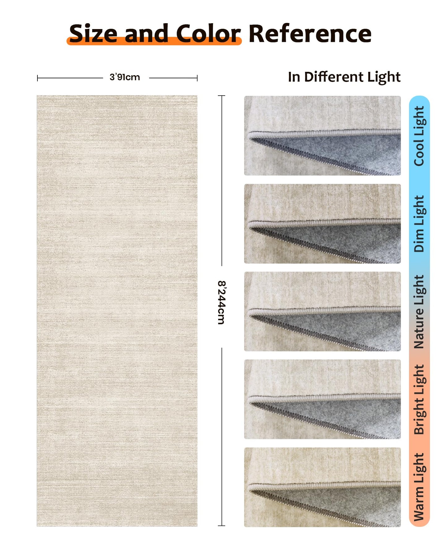 Art&Tuft Non-Slip Runner Rug - 3x8 Runner Rug Washable Low-Pile Rugs Runners, Soft Distressed Carpet Runner for Bedroom Bathroom Kitchen Laundry Living Room, Beige