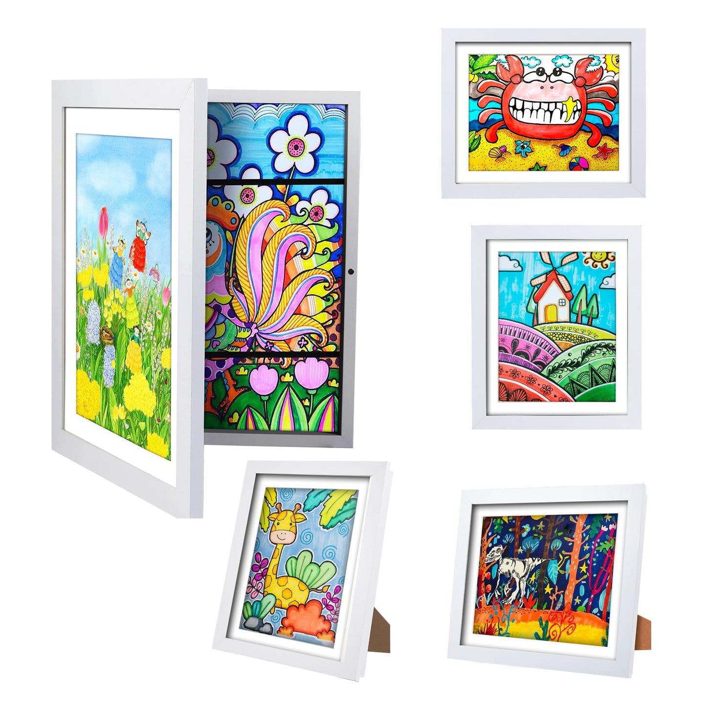 sixzerone [3-Pack Kids Artwork Frames Changeable - Front Opening Holds 150,Children Art Projects Kids Art Frames,10x12.5 Child Picture Frame for Display,With Storage(Wood)