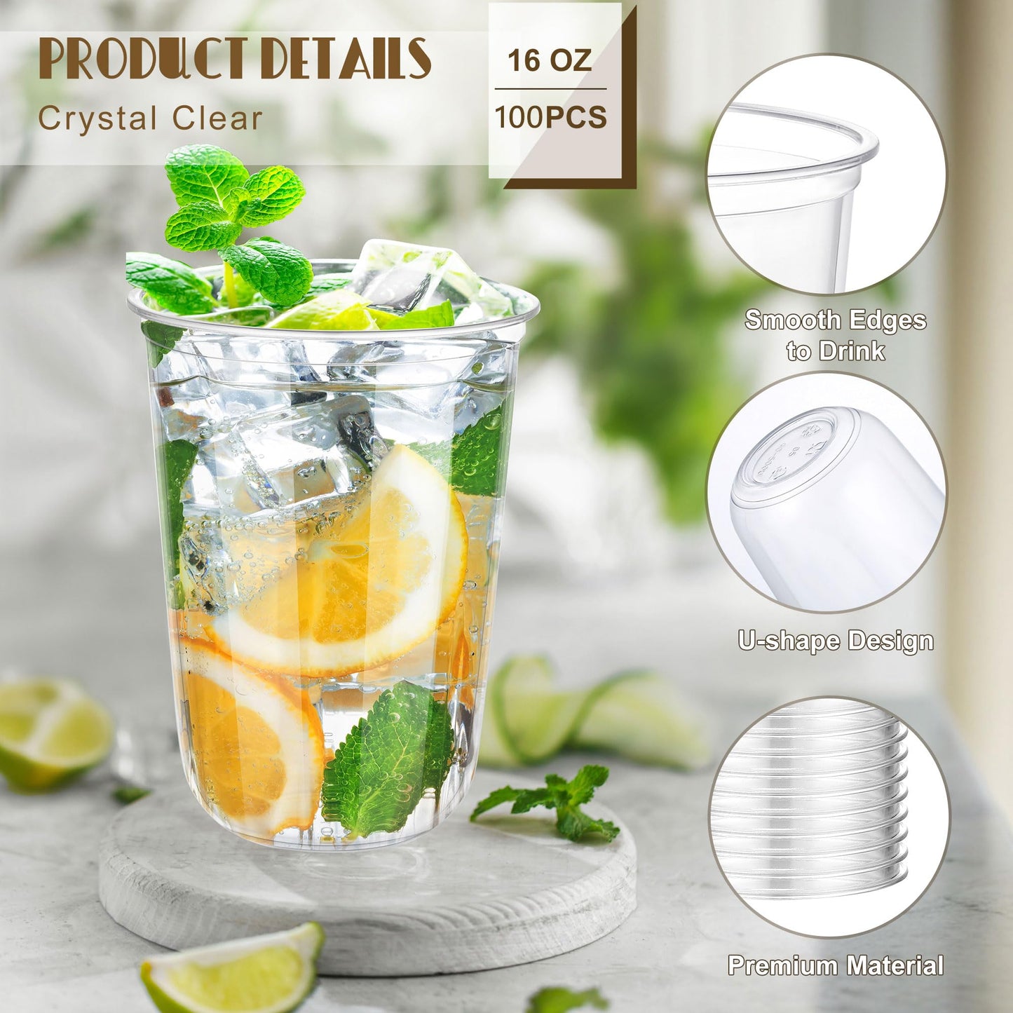 KesaPlan 100 Pcs 16oz Clear Plastic Cups Disposable Wine Cups Round Bottom Stemless Disposable Wine Glasses for Cocktails Birthdays Weddings Party Supplies