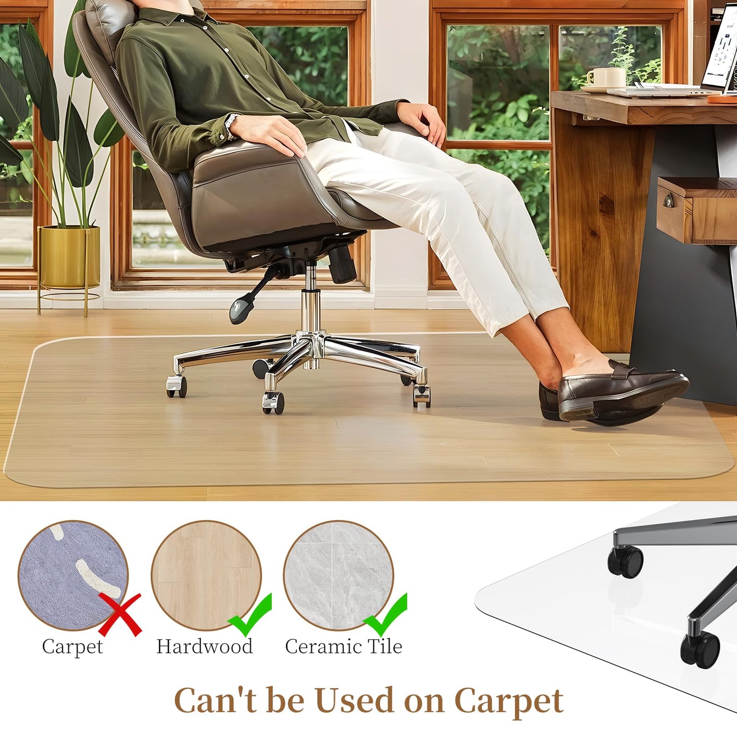 MESHDO Office Chair Mat for Hardwood Floor, 48" X 60" Desk Chair Mat for Hard Floors, PVC Clear Floor Protector for Home and Office Floor Mat - Can't be Used on Carpet