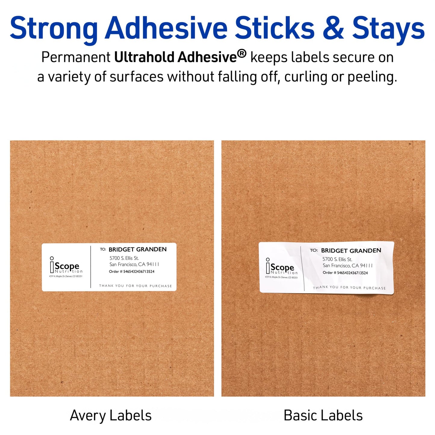 Avery Durable Waterproof Shipping Labels with Sure Feed Technology, 3-1/3" x 4", White, Laser Compatible, 300 Blank Labels Total, Great for Mailing, Branding, and More (5524)