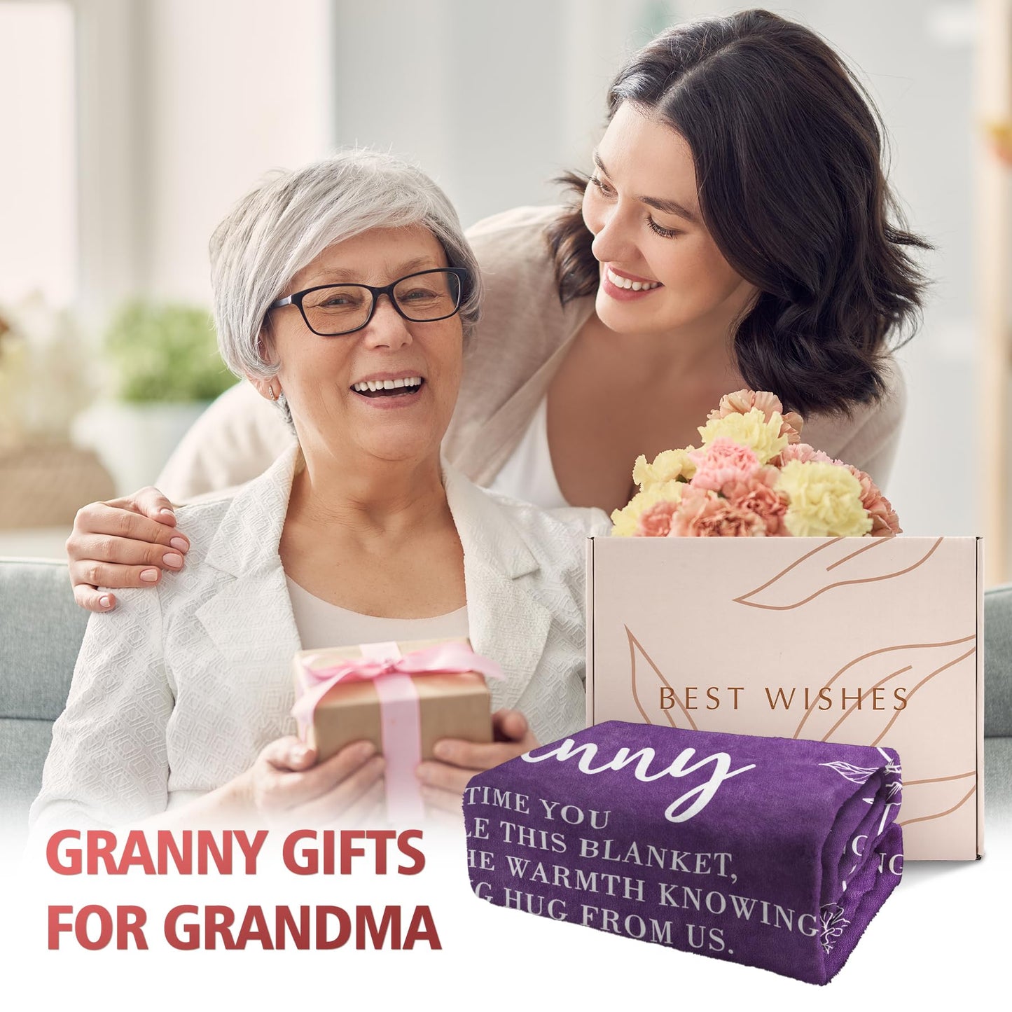 GiltGlimmer Granny Gifts for Grandma, Gifts for Granny, Granny Birthday Gift from Grandkids, to My Granny Grandma Throw Blanket 50" x 60", Purple