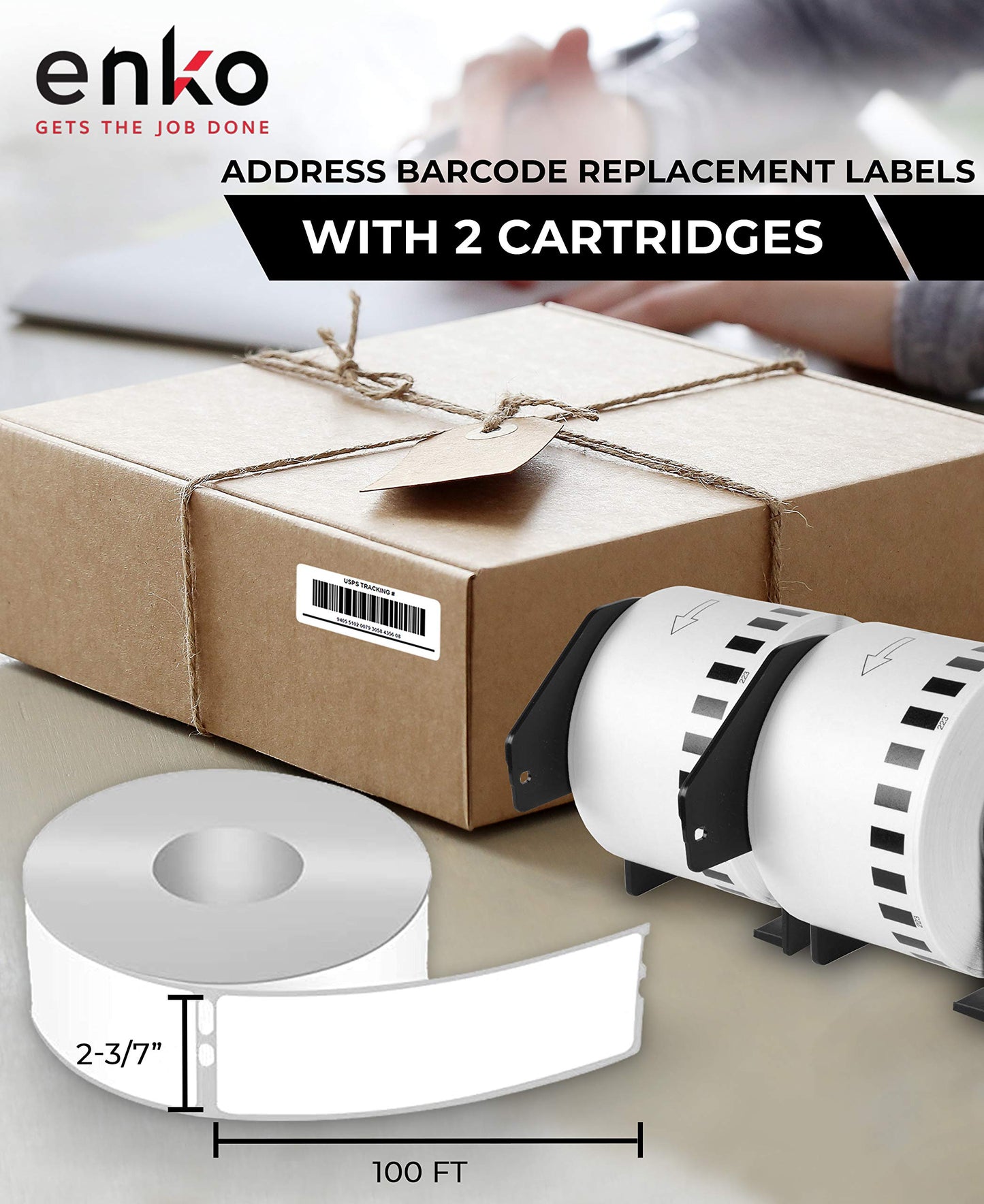 enKo - Compatible DK-2223 Continuous Paper Labels (2 Inch x 100 Feet) Compatible for Brother QL Label Printers - 6 Rolls + 2 Refillable Cartridges