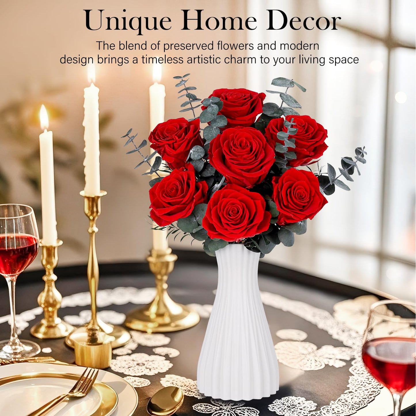 Preserved Flowers Bouquet 7 Roses - Red Real Rose & Flowers for Delivery, Eternal Roses Bouquet with Gift Box, Mothers Day Gifts for Mom Grandma Wife, Anniversary Birthday Gifts for Women, Black