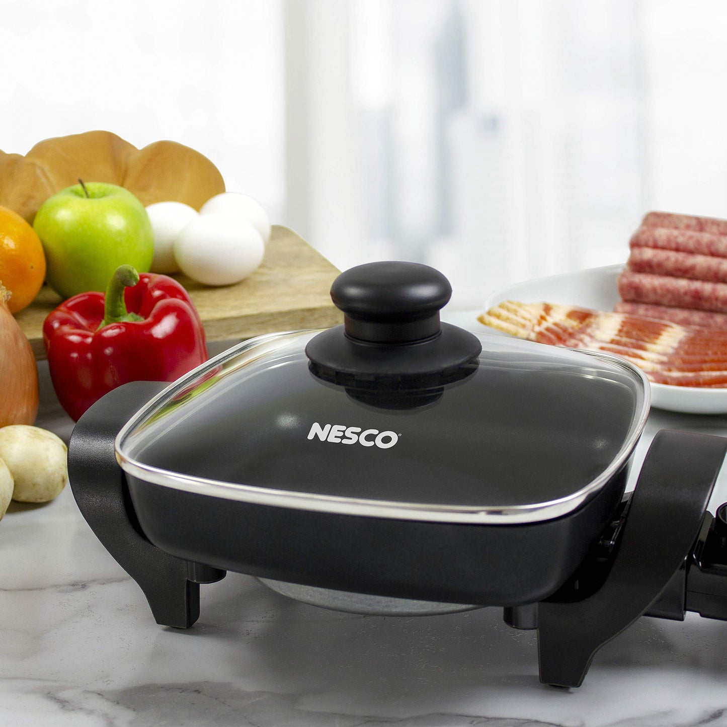 NESCO ES‑08 Electric Skillet for Everyday Home Cooking, Black Large Nonstick Skillet with Adjustable Temperature Control