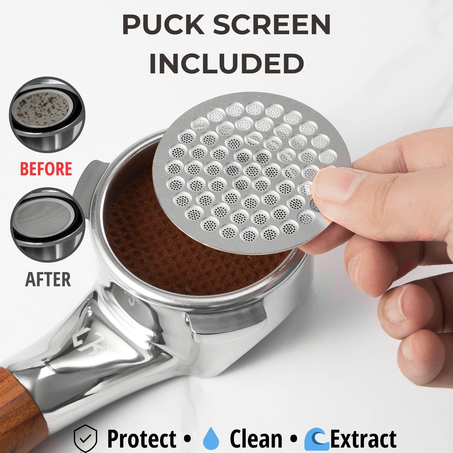 54mm Bottomless Portafilter Flat for Breville/Sage – Fits Barista Express, Pro, Touch, Bambino & Bambino Plus, Infuser – Rosewood Handle – Includes 18–21g Filter Basket & Puck Screen