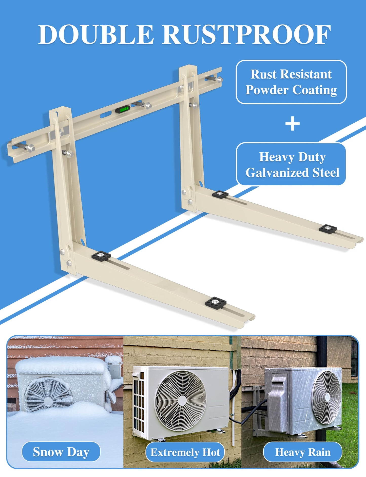 Mini Split Mounting Brackets for Outside, Condenser Bracket with Leveler for 7000 BTU to 24000 BTU Outdoor Ductless Mini Split Air Conditioner Heat Pump AC Systems, Max 490 Lb Capacity