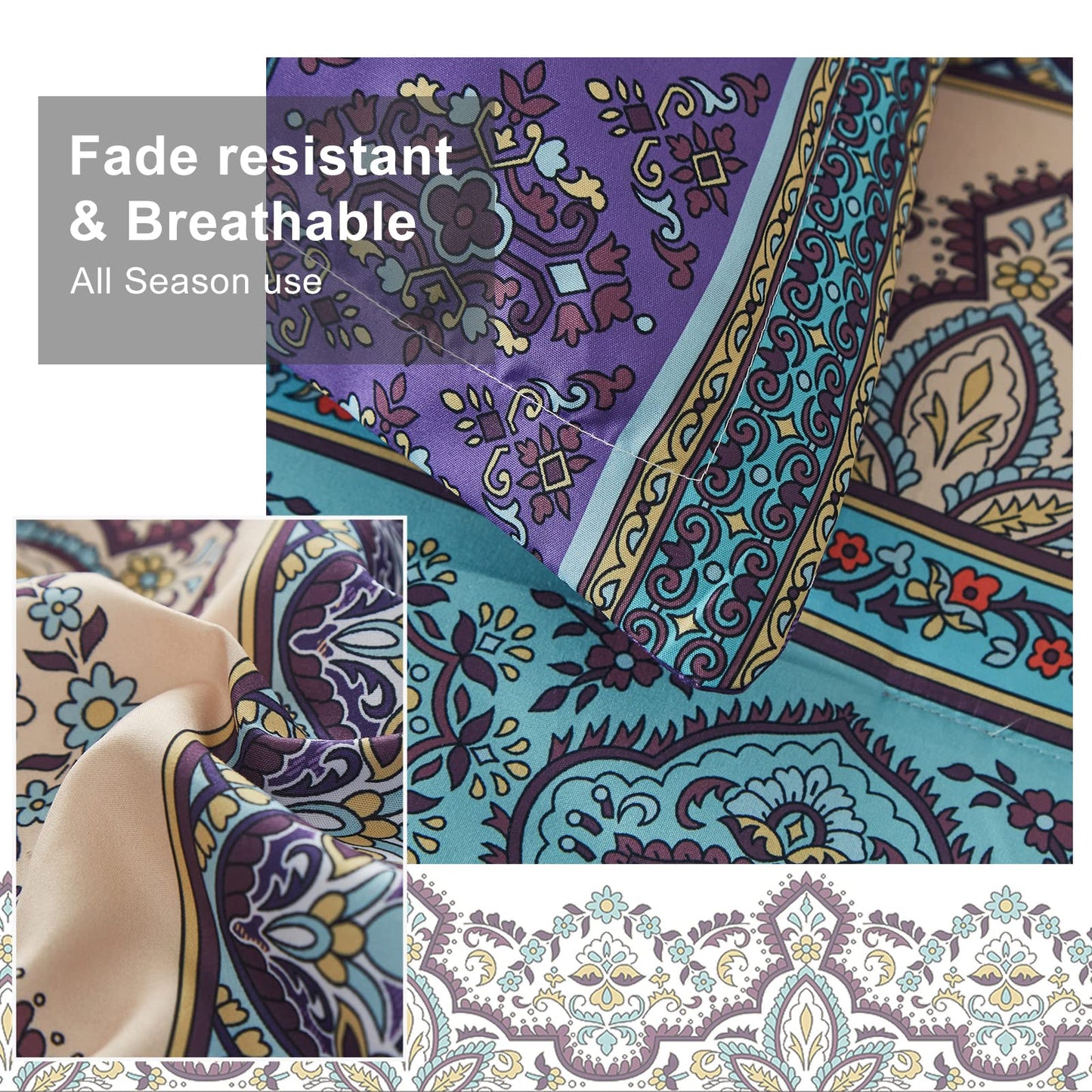 Cottolester Boho Comforter Set Full Size 8 Piece Bed in a Bag Bohemian Striped Bedding Quilt Set Aqua Paisley Floral Comforter and Sheet Set,Soft Microfiber Complete Bedding Sets for All Season