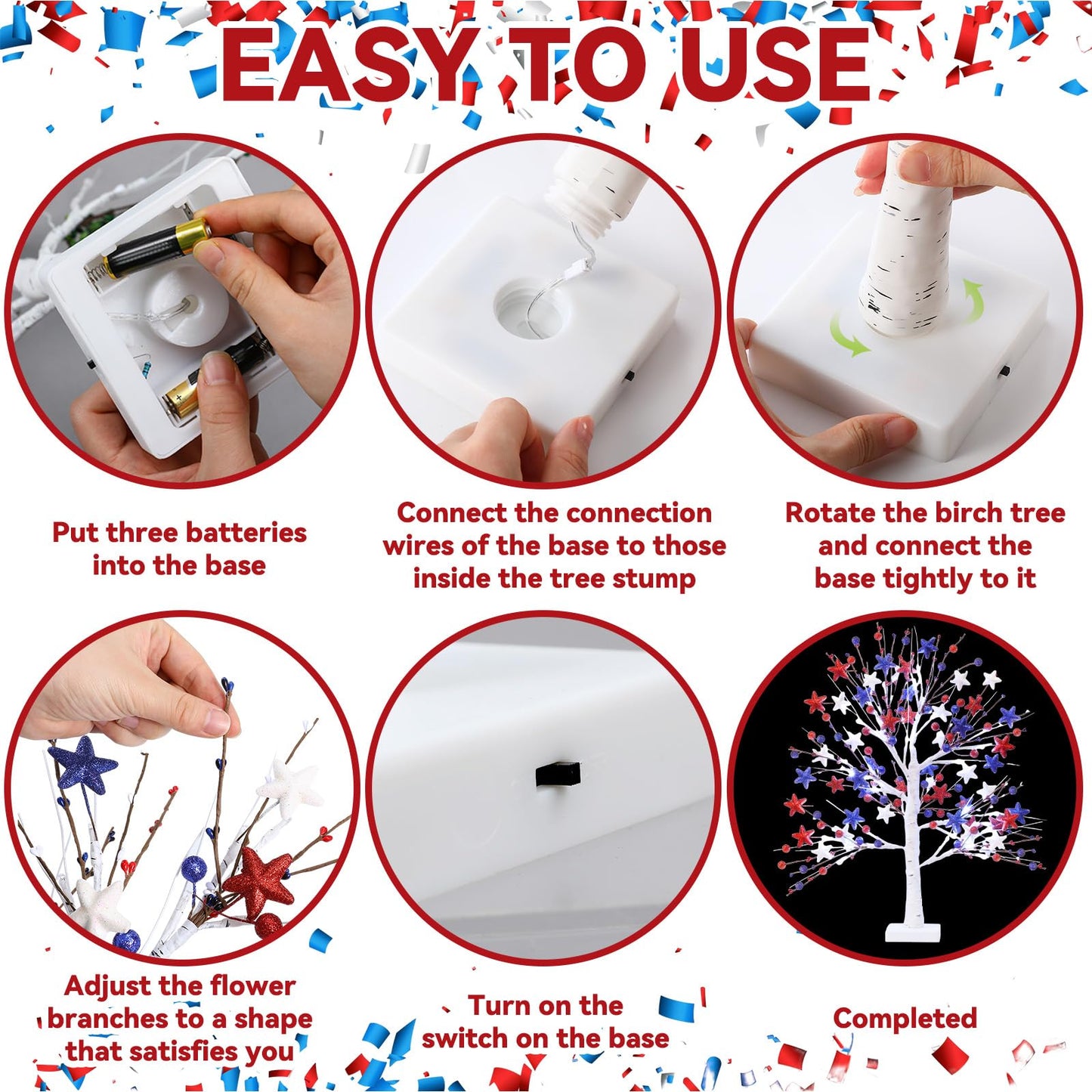 Baquler 2 Pcs 4th of July Decoration Lighted Patriotic Birch Trees with Red White Blue Star LED Battery Operated Artificial Tabletop Tree 24 Inch Memory Day Centerpieces for Home Indoor Table