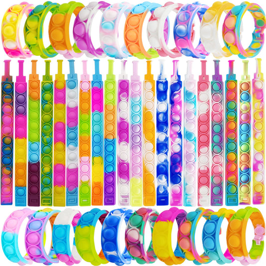120 Pcs Pop Bracelet Bubble Fidget Toys for Party Favors, Hand Finger Silicone Wristband Bulk for Student Classroom Prizes, Goodie Bag Fillers Stuffers Birthday Christmas Valentine Gifts for Kid