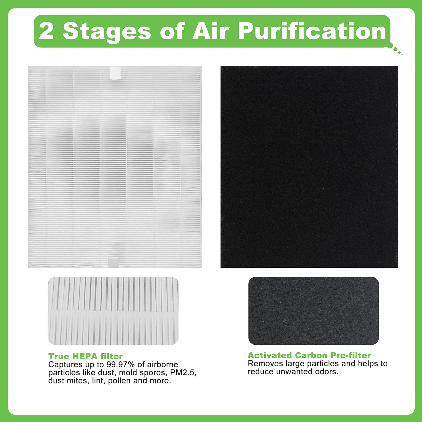 Hichoryer D480 True HEPA Replacement Filter D4, Compatible with Winix D480 Air Purifier, Compare to Winix D4 Filter, Item Number 1712-0100-00, 2 H13 True HEPA Filter & 8 Activated Carbon Filters