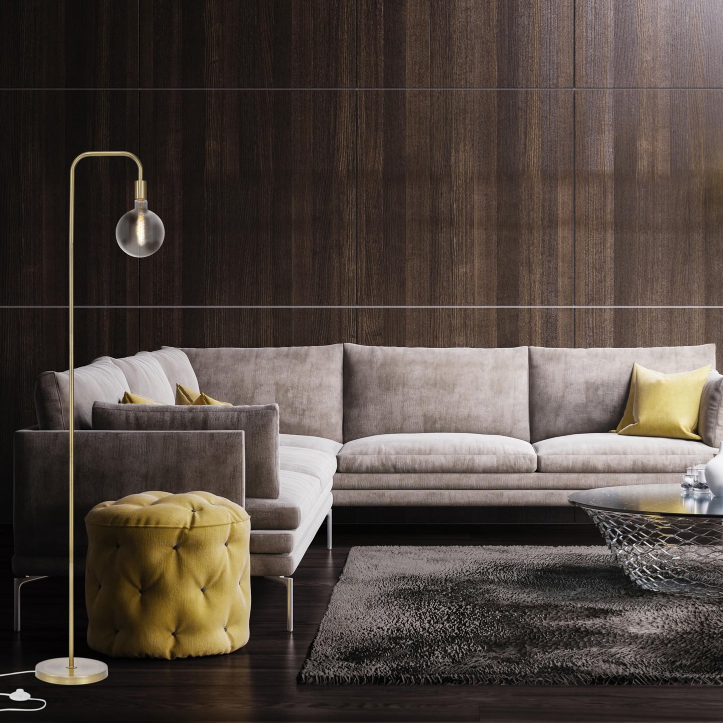 Globe Electric 67068 Holden 70" Floor Lamp, Matte Brass, in-Line On/Off Foot Switch