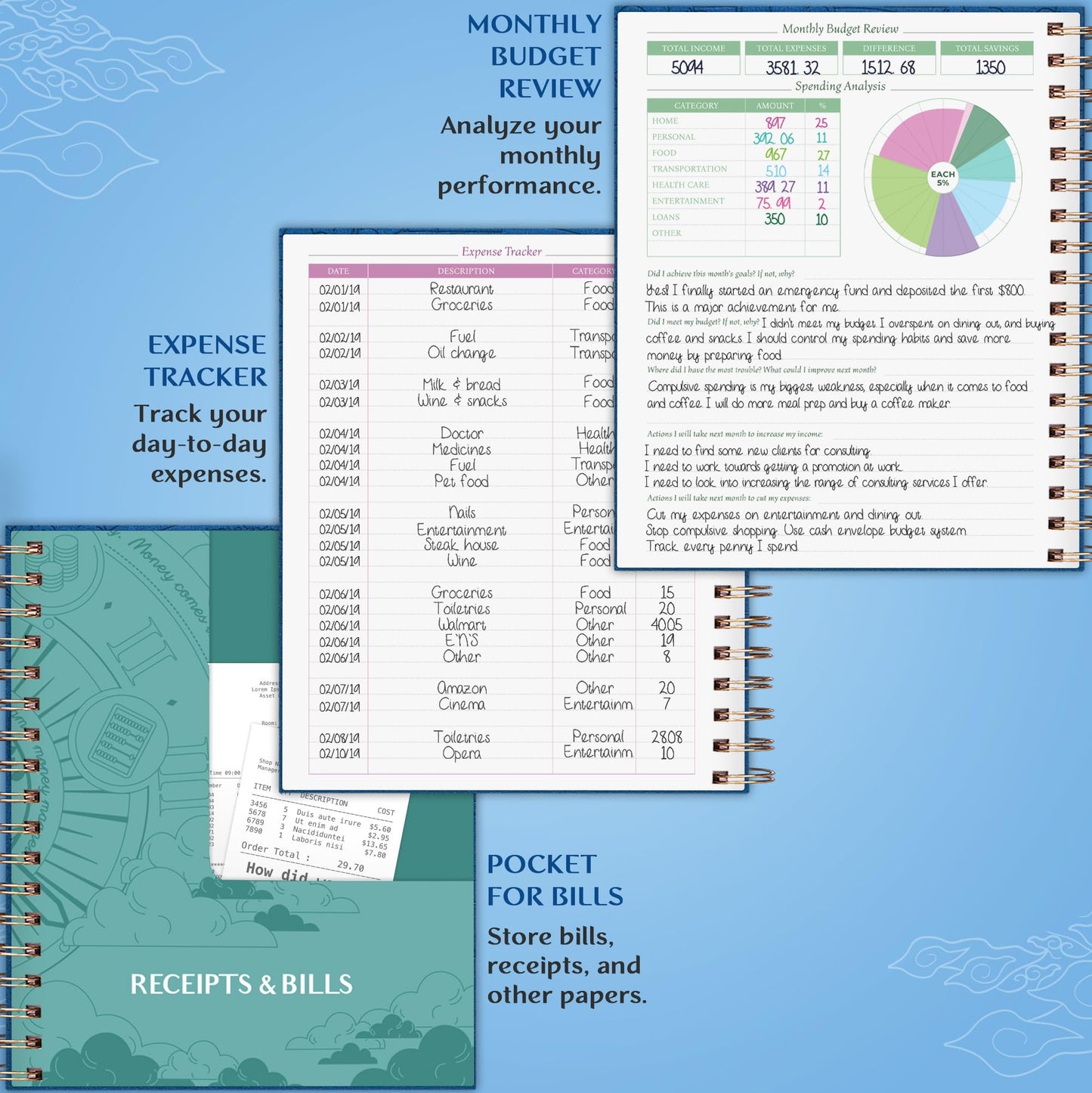Legend Budget Planner & Monthly Bill Organizer with Pockets – Home Finance & Expense Tracker – Notebook for Household Budgeting (Mystic Blue)