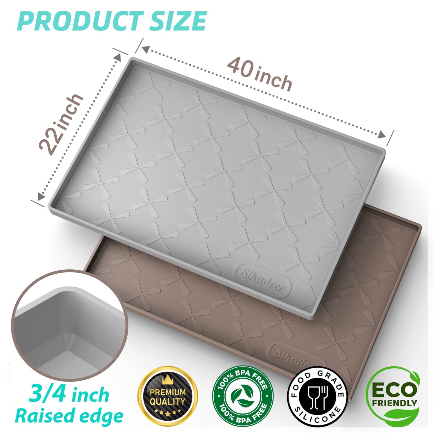 SIKADEER 40" x 22" Under Sink Mat Waterproof, Silicone Mat Kitchen Drawer Shelf and Cabinet Liner, Sink Protector for Kitchen Organizers and Storage, Boot Tray Pet Food Mats