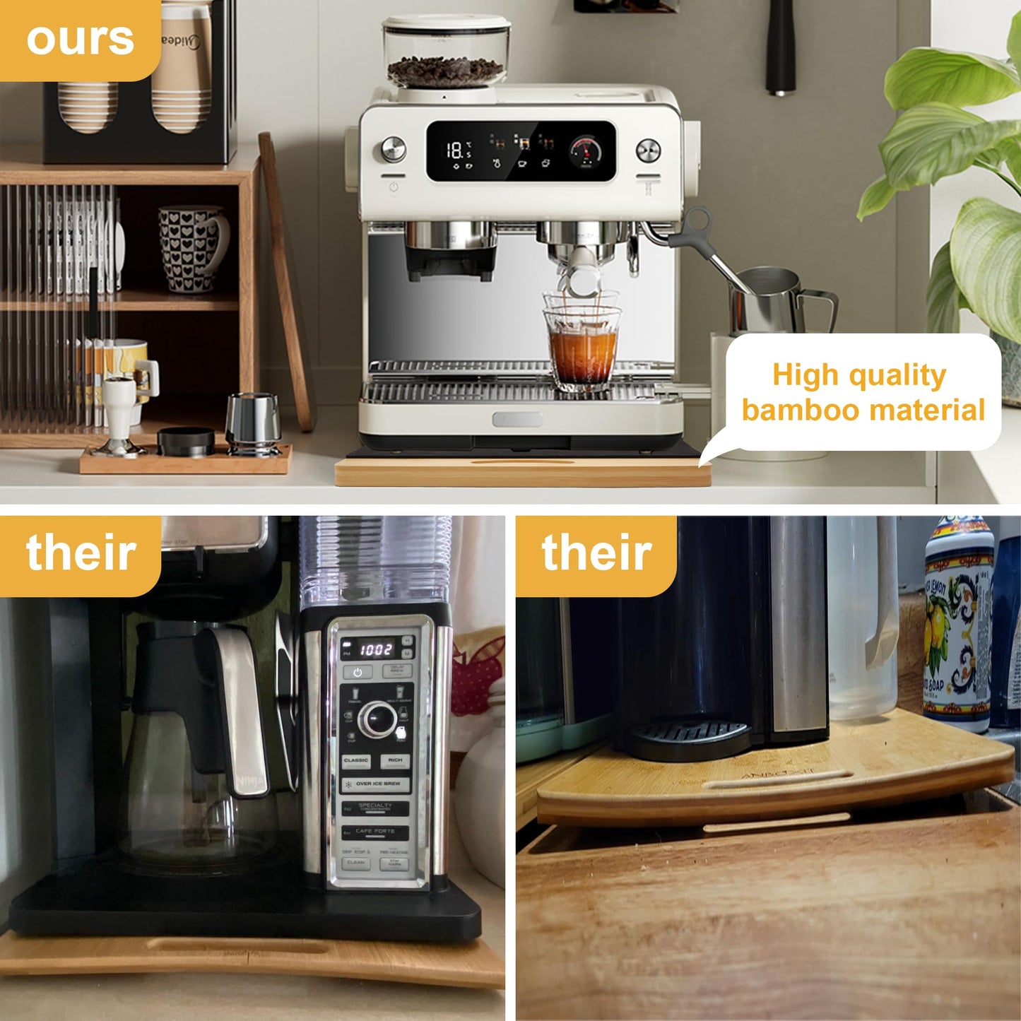 MinBoo Bamboo Appliance Slider,Sliding Tray for Coffee Maker, Kitchen Countertop Appliance Rolling Tray,Slides Easily from Under The Cabinet,Wide - Large (16" Wx13 D)