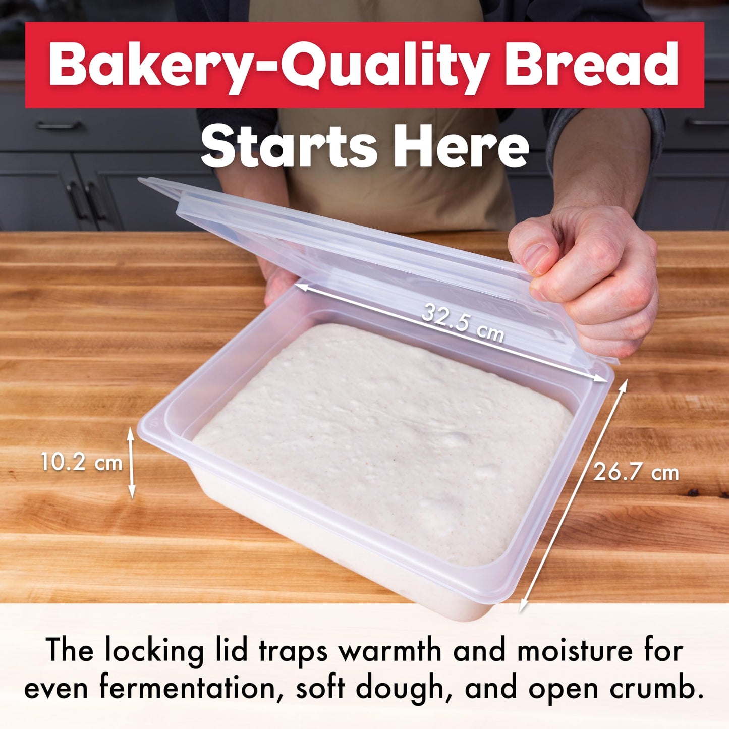 Brod & Taylor Proofing Container With 6L Capacity, Fits Up to 3000 Grams of Dough – Dough Rising Box for Bread, Sourdough & Pizza (Dishwasher Safe, BPA-Free)