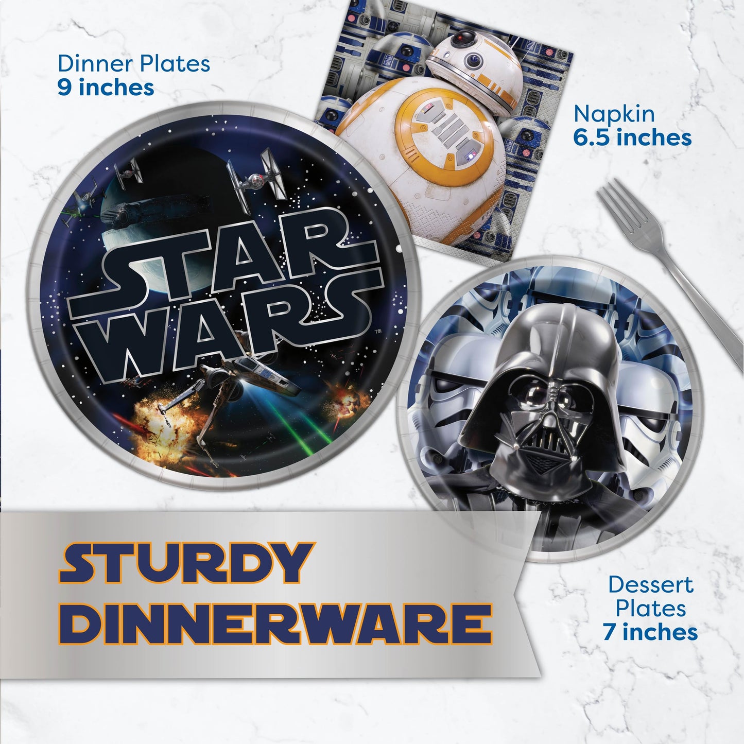 Star Wars Birthday Decorations | Serves 16 Guests | Star Wars Party | Balloons, Banner, Tablecloth, Plates, Napkins, Forks, Button