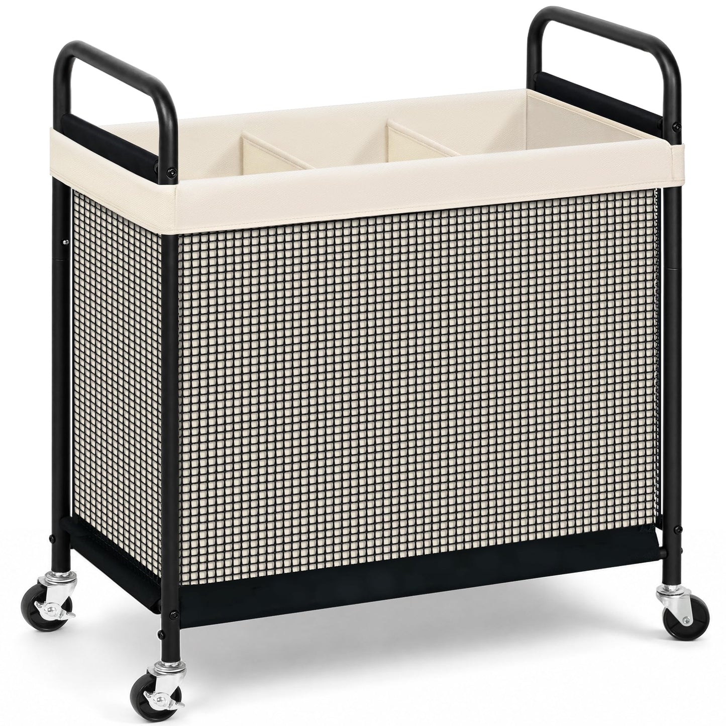 STORAGE MANIAC Rolling Laundry Hamper with Wheels 3-Section Laundry Sorter Rolling Laundrys Basket on Wheels with Removable Bag Clothes Hamper Laundrys Organizer Cart Bathroom Bedroom 120L Beige