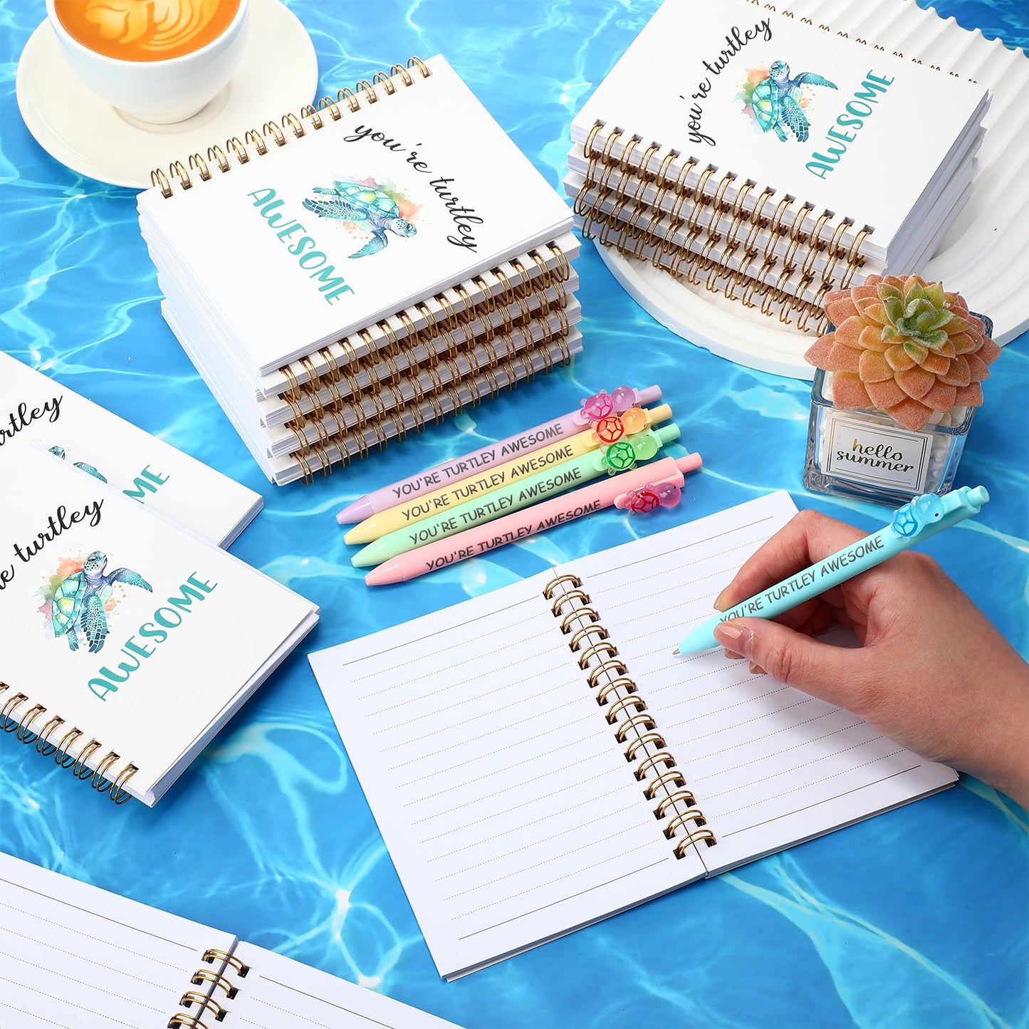 Resurhang 20 Sets Inspirational Turtle Gifts Includes 20 Turtles Spiral Notebooks 20 Glowing in the Dark Ballpoint Pens Employee Appreciation Gifts Bulk for Coworker Staff Team Turtle Lovers