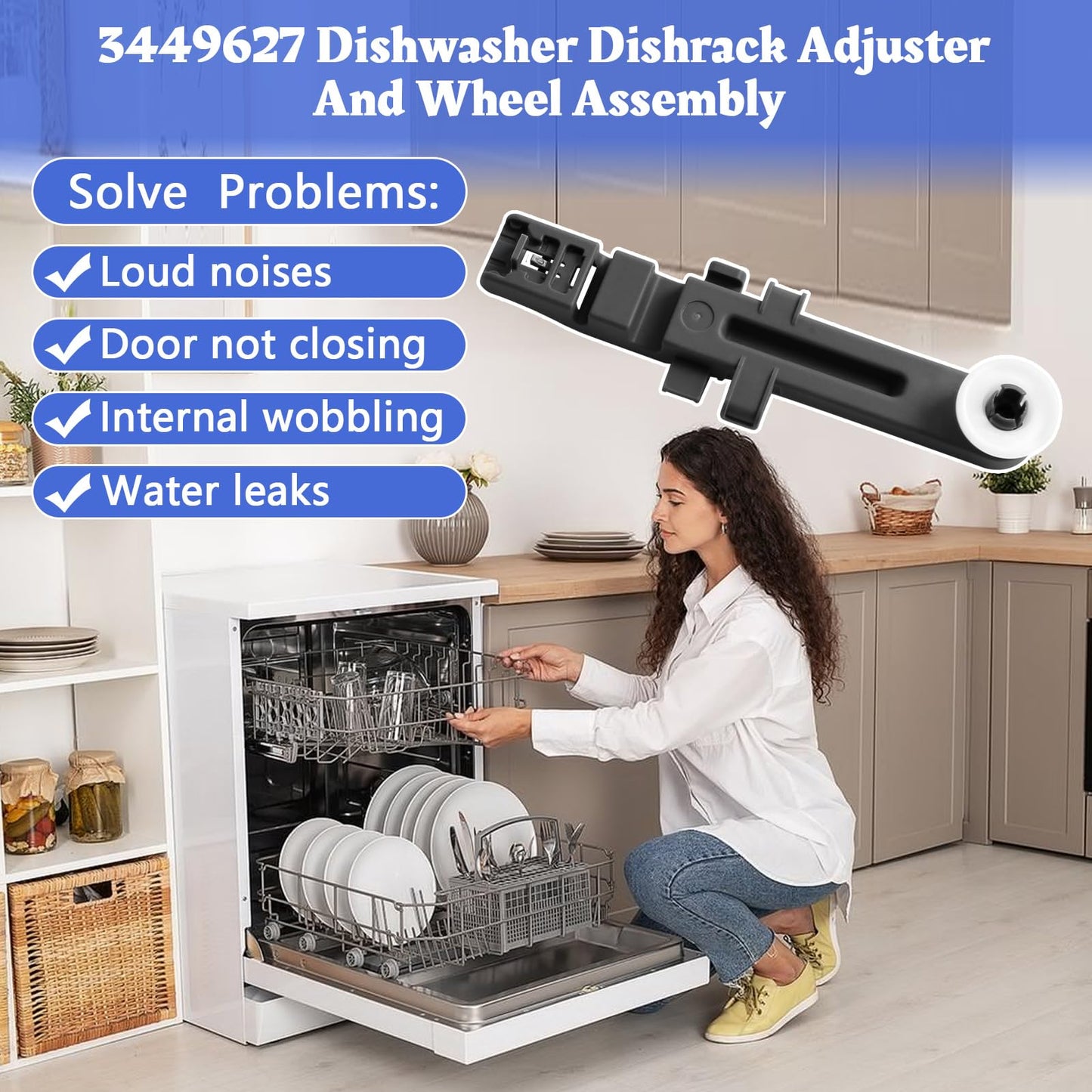 W10571738 Dishwasher Upper Dishrack Adjuster And Wheel Assembly Compatible with Whirlpool Maytag Dishwasher Top Rack Wheel Assembly Replacement Parts 3449627 PS11756470 WPW10571738 AP6023130 (4 Pack)