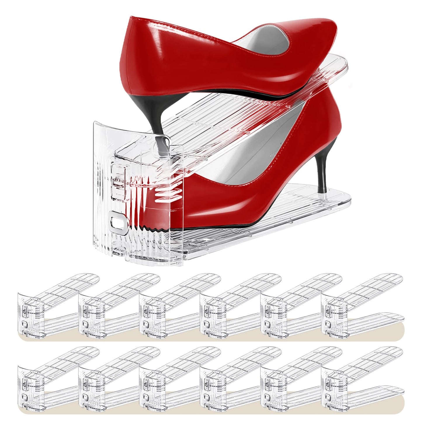 Tgzwme Shoe Slots Organizer 12 Pack - Shoe Stacker,3 Levels Adjustable,Space Savers 50%,Double Layer Holders for Closet (Transparent),Organizador de Zapatos